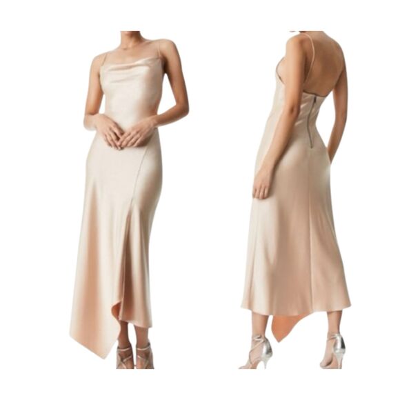 Alice + Olivia NWT Harmony Drapey Champagne Slip Midi Dress Size XS -$395 - Picture 7 of 10
